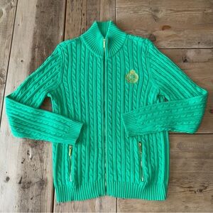 Lauren Ralph Lauren Green Zip Front Cardigan Cable Knit Sweater Women’s Size L